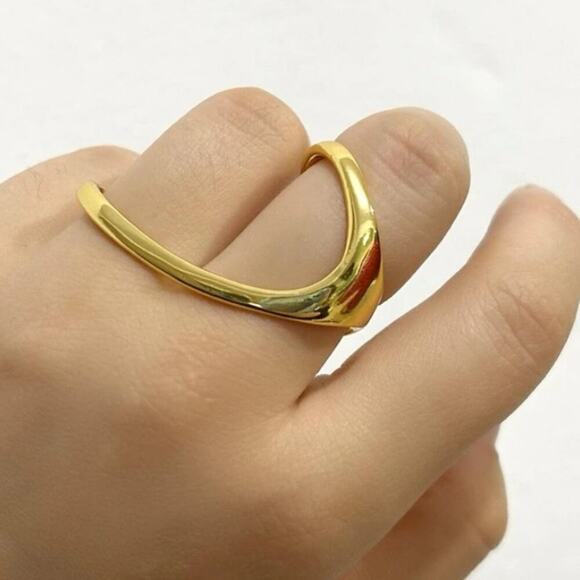 Stampd Jewelry - Gold Irregular Ring, Geometric, Two Finger Ring